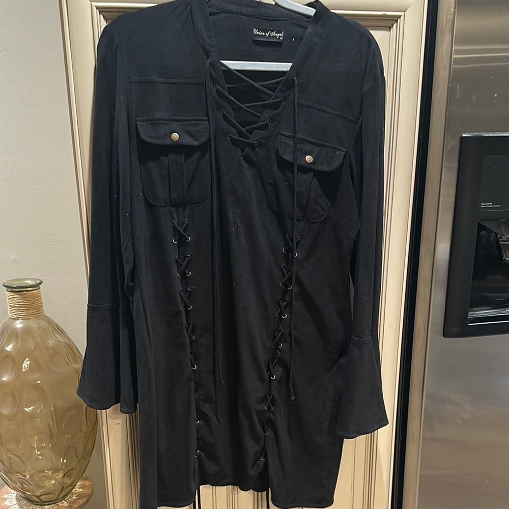 Black Long Sleeve Bell Sleeve Dress for Casual Occasions